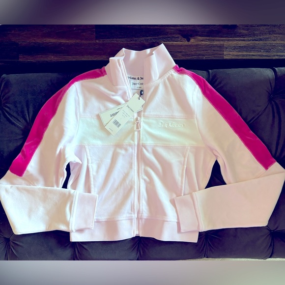 CROPPED COLORBLOCK VELOUR TRACK JACKET size small in soft glow and free love - Picture 4 of 6